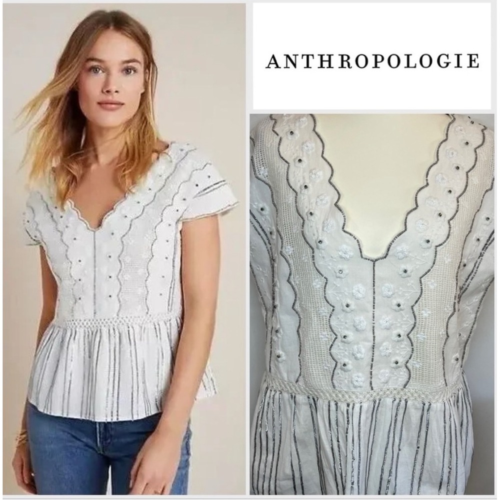 Anthropologie Amalia Lace beaded embroidered blouse medium